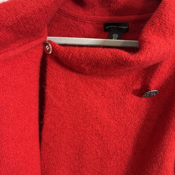 Adrienne Vittadini Red Sweater Medium Shawl Collar Wrap Button Front Soft Knit - Picture 4 of 5